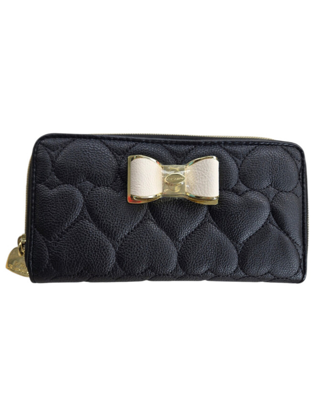 Betsey Johnson Quilted Hearts Be Mine Black Wallet Zip Around Gold Hardware NWT